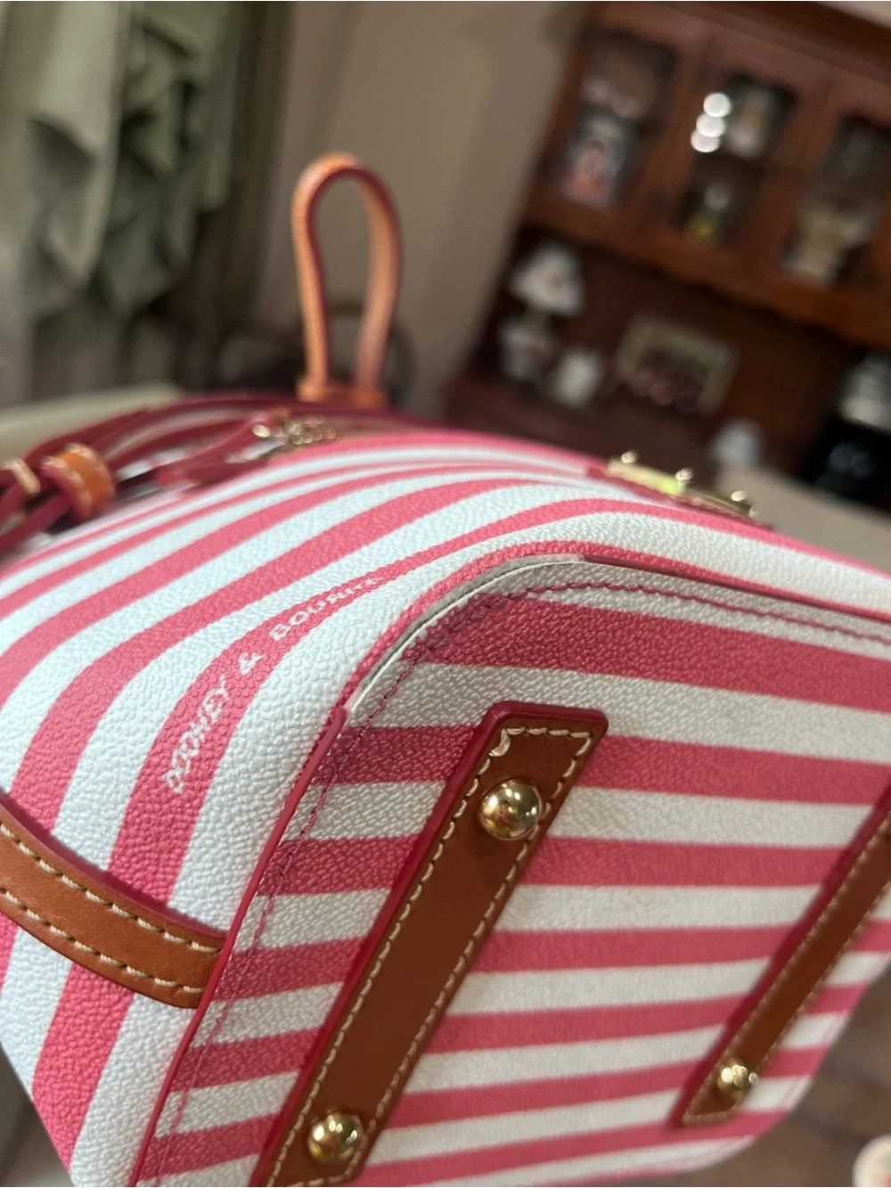 Dooney & Bourke Sullivan Striped Drawstring Bag in Watermelon/White